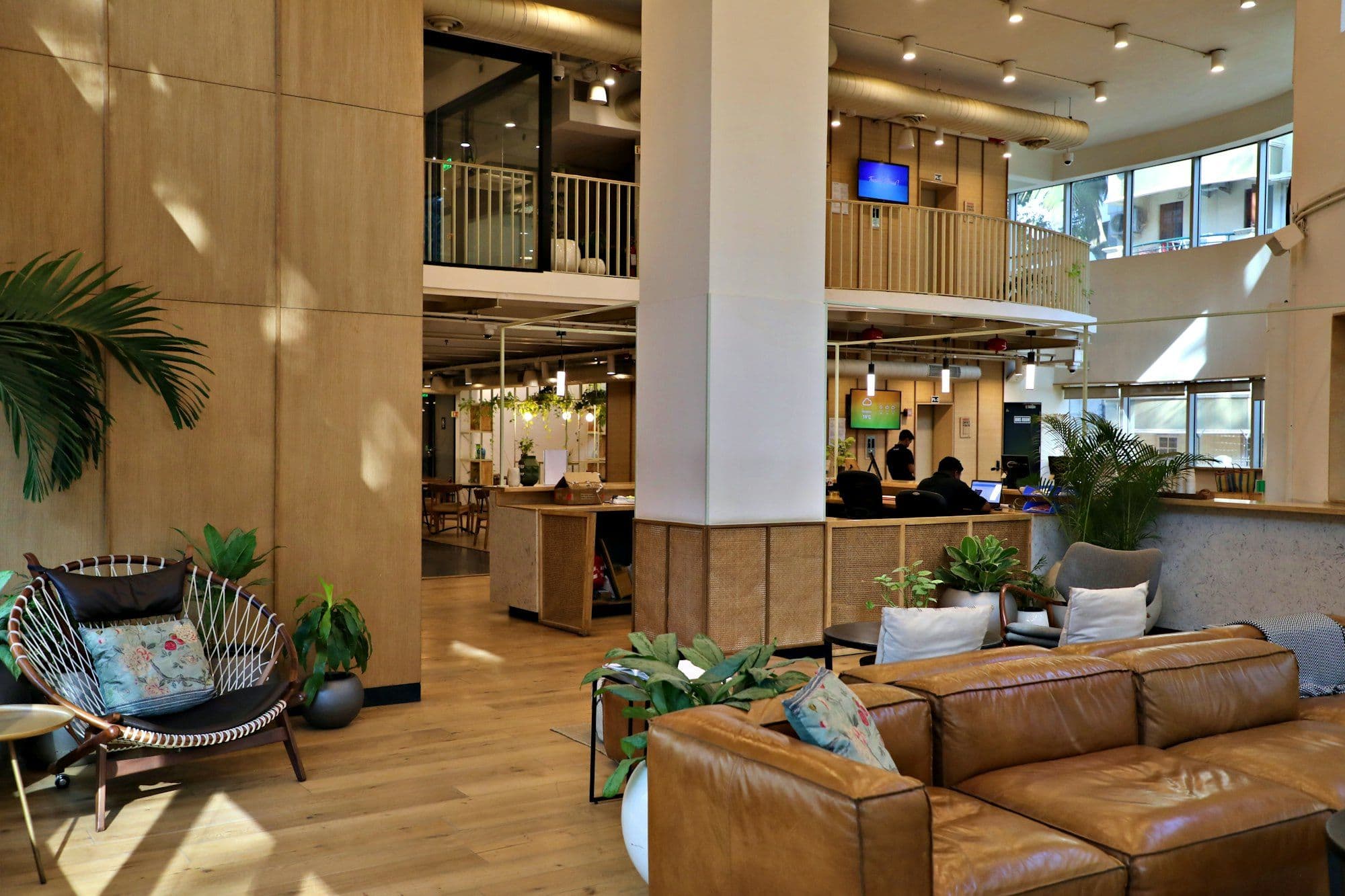 The reception lounge of a rented office floor